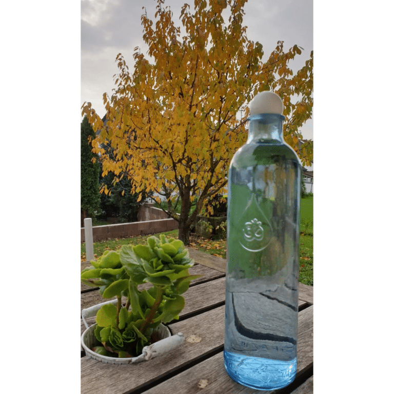 HeimQuell - OmWater Wasserflasche 1,2 Liter mit Edelstein-Kugel - Om Wasserflasch mit Edelstein - 2024