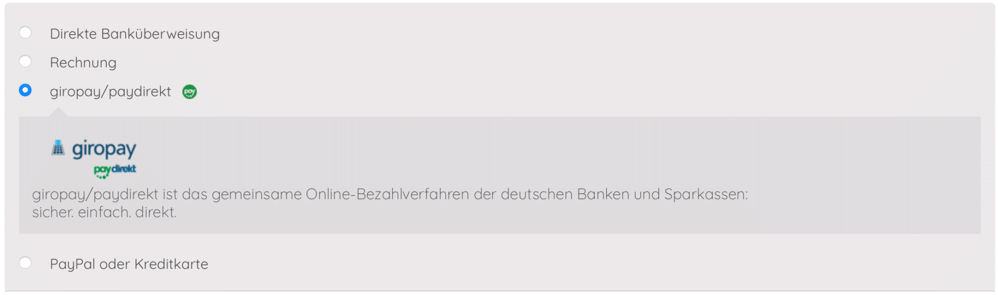 Zahlungsmethode giropay paydirekt