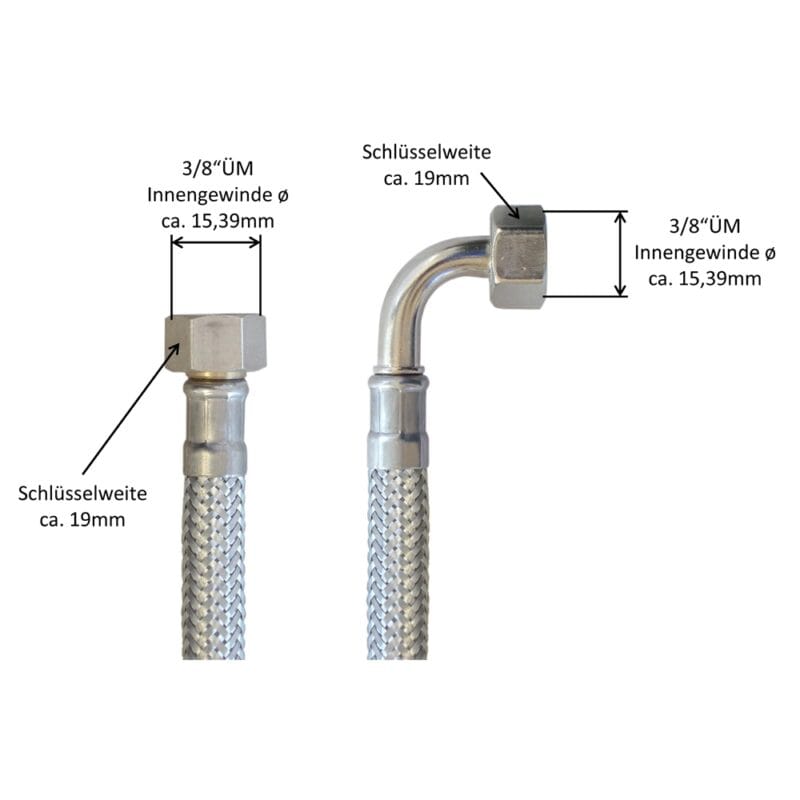 Tubo Flessibile Calza Inox Dn8 Raccordi 3/8" - M10x1 L 300mm P Di Lavoro 10bar - Foto 6